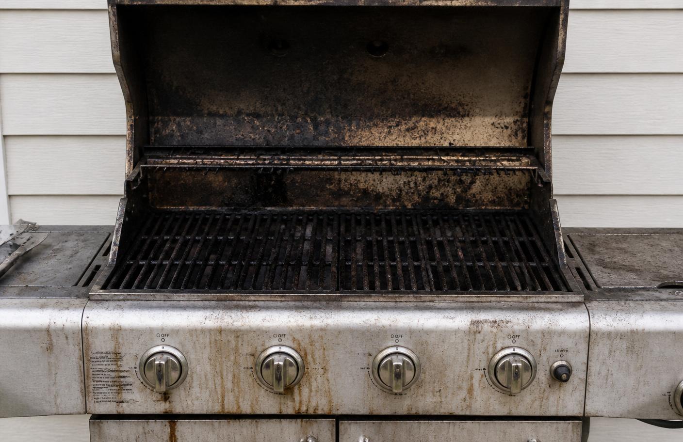 Before cleaning: same grill covered in grease and carbon